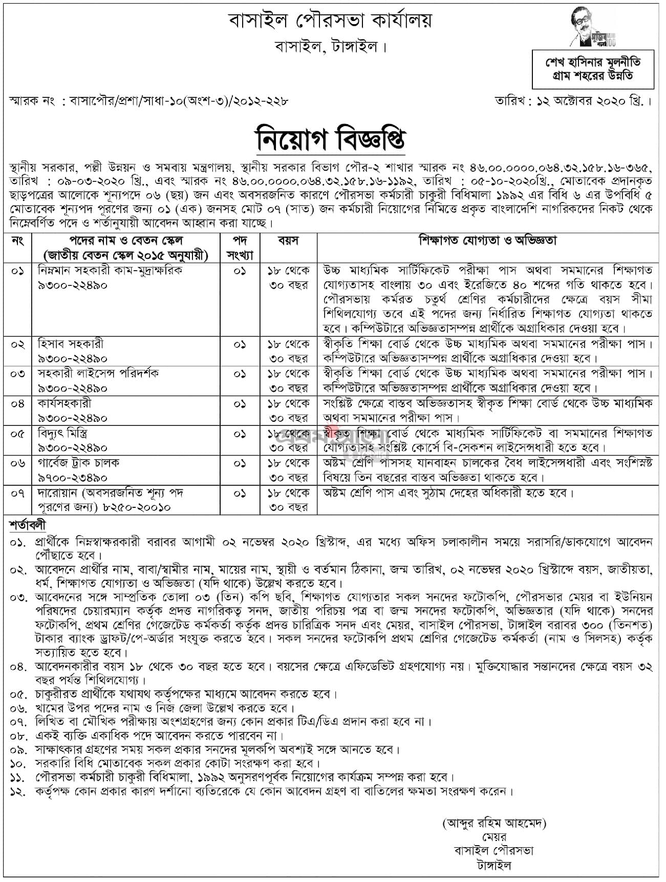 Govt job bd in  Basail Pourasova in Tangail